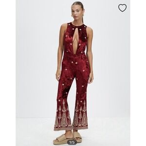 LENNI The Label Womens Chromatic 70s Boho Bohemian Hippie Jumpsuit Wine MSRP$269
